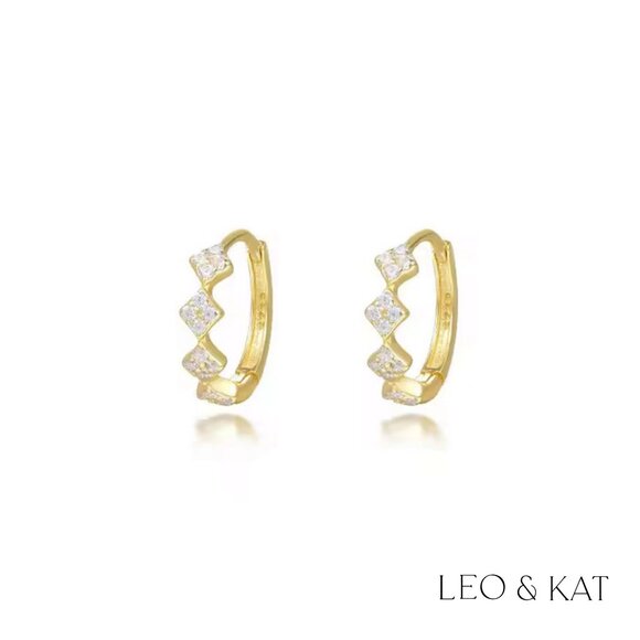 Dainty Pave Huggie Earrings in Gold & Silver, 925 Sterling Silver. #1095 - Picture 2 of 4